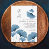 Rustikale Foliage Blue & White Gingko Wedding Einladung