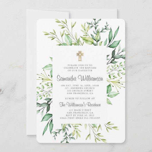 Rustikale Foliage Cross Baptismus Einladung (Vorderseite)