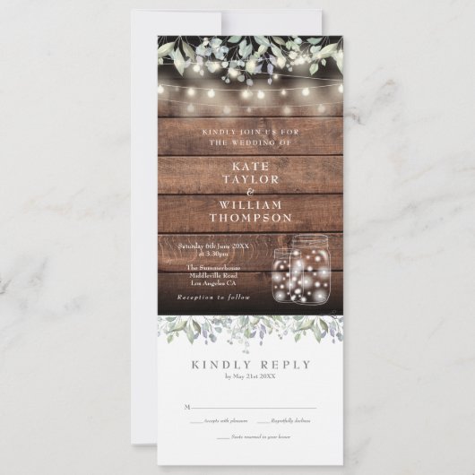 Rustikale Foliage Mason Jars auf einer Hochzeit Einladung (Vorderseite)