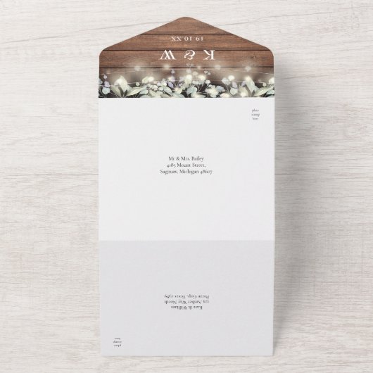 Rustikale Foliage Mason Jars Lights Monogram Weddi All In One Einladung (Außenbereich)