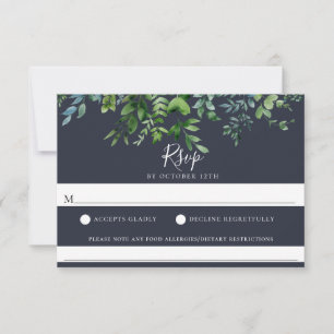 Rustikale Foliage Navy Blue Wedding Food Allergie RSVP Karte