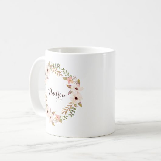 Rustikale Foliage und Blumenreath - personalisiert Kaffeetasse (Vorderseite Links)