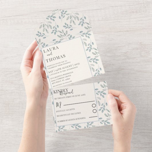 Rustikale Foliage Wasserfarbenmuster Hochzeit All In One Einladung (Abreißen)