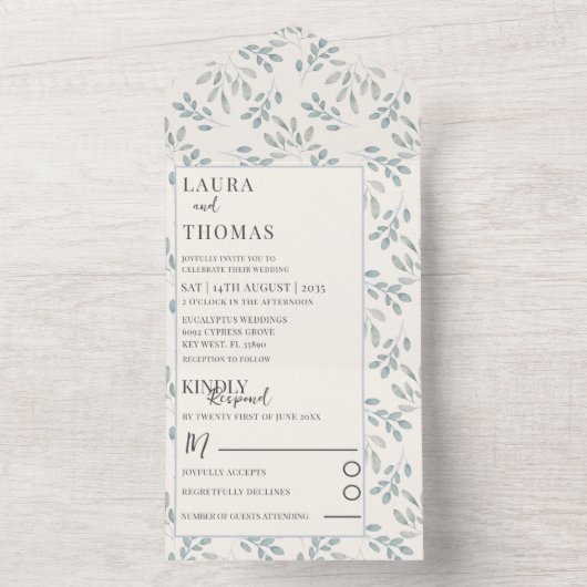 Rustikale Foliage Wasserfarbenmuster Hochzeit All In One Einladung (Innen Boden)