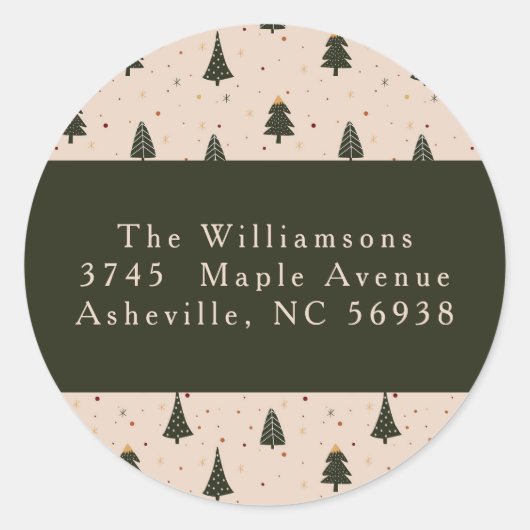 Rustikale Forest Green Christmas Trees Rücksendead Runder Aufkleber (Vorderseite)