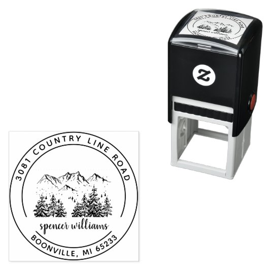 Rustikale Forest Mountain Sketch Rücksendeadresse Permastempel (Beispiel)