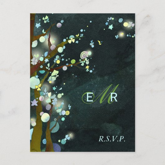 Rustikale Forest Night Wedding RSVP Einladungspostkarte (Vorderseite)