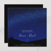 Rustikale Forest Starry Night Wedding Save the Dat Einladung (Vorne/Hinten)