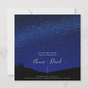 Rustikale Forest Starry Night Wedding Save the Dat Einladung