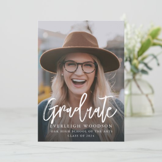 Rustikale Foto Abschluss Card mit Wildblume Back Einladung (Stehend Vorderseite)