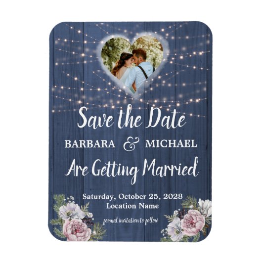 Rustikale Foto-Blumenhochzeit retten das Datum Magnet (Vertikal)
