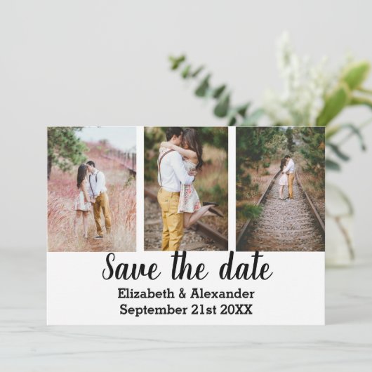 Rustikale Foto Collage Save the Date Karte (Stehend Vorderseite)