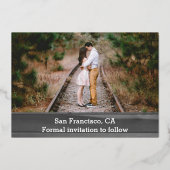 Rustikale Foto Collage Save the Date Karte (Rückseite)