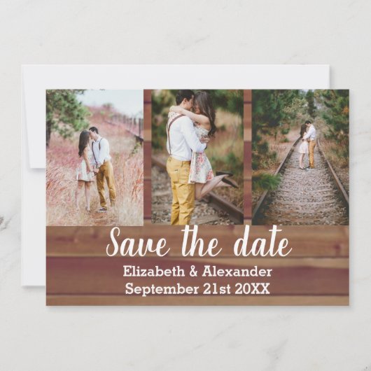 Rustikale Foto Collage Save the Date Karte (Vorderseite)
