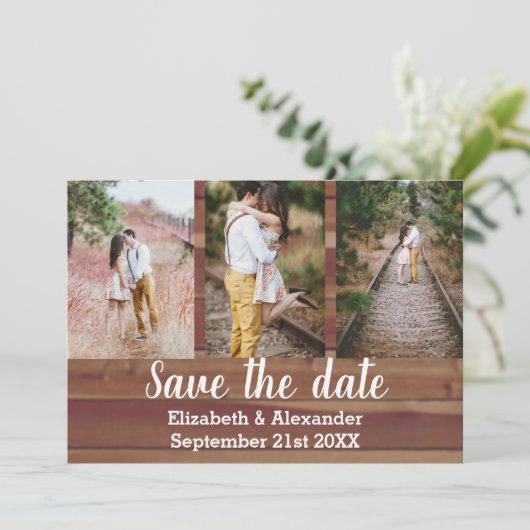 Rustikale Foto Collage Save the Date Karte (Stehend Vorderseite)