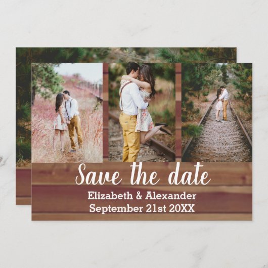Rustikale Foto Collage Save the Date Karte (Vorne/Hinten)