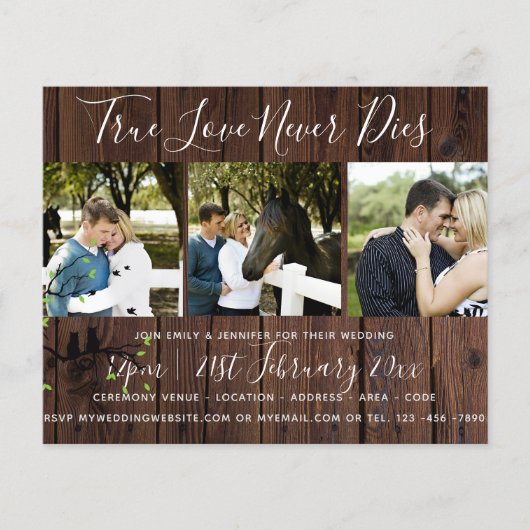 Rustikale FOTO-Collage Wedding INVITATION Holz (Vorderseite)