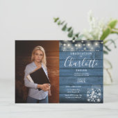 Rustikale Foto-Graduierungspartei für Holzstring-L Einladung (Stehend Vorderseite)