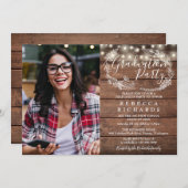 Rustikale Foto-Graduierungspartei für Holzstring-L Einladung (Vorne/Hinten)