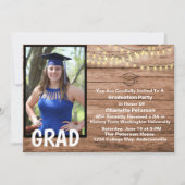 Rustikale Foto-Graduierungsparty für Holz und Stri Einladung (Vorderseite)