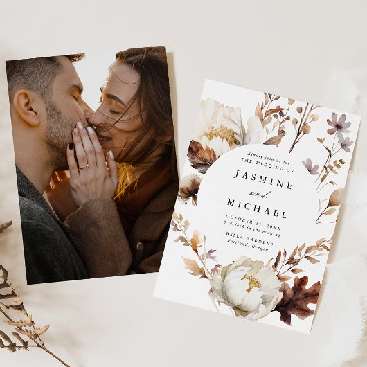 Rustikale Foto-Hochzeitung des Blumenkreises im He Einladung