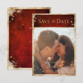 Rustikale Foto-Rot-Gold-Flat-Save-the-Date Save The Date (Vorne/Hinten)