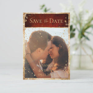 Rustikale Foto-Rot-Gold-Flat-Save-the-Date Save The Date
