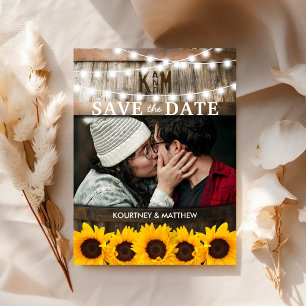 Rustikale Foto-Save-the-Date-Karte Sonnenblumen- Ankündigungspostkarte