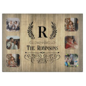 Rustikale Fotocollage Familienname & Monogramm Schneidebrett (Vorderseite)