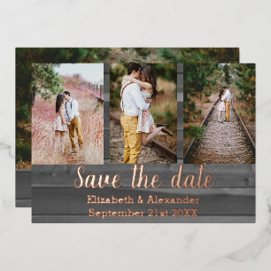Rustikale Fotocollage Save-the-Date-Karte Folieneinladung