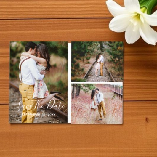 Rustikale FotoCollage Save the Date Postkarte