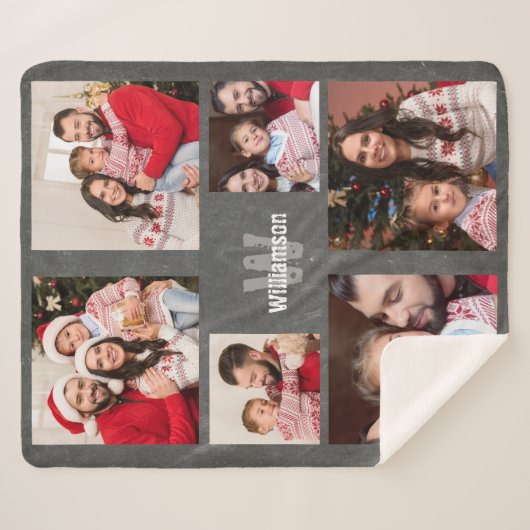 Rustikale Fotolage Monogram Modern Chalkboard Sherpadecke (Vorderseite (Horizontal))