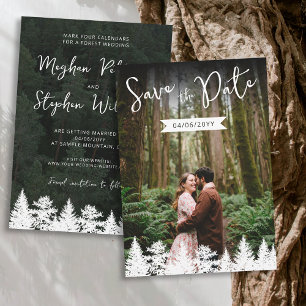 Rustikale Fotovorlage und Tannenformen Hochzeit Save The Date
