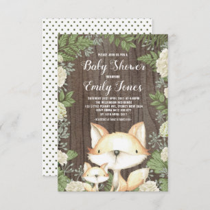 Rustikale Fox-Babyparty-botanisches Grün Einladung