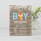 Rustikale Fox Winter Boy Babydusche Einladung (Stehend Vorderseite)