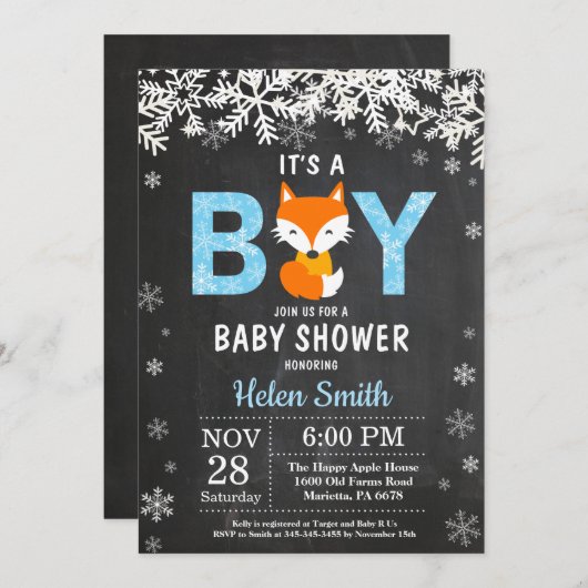 Rustikale Fox Winter Boy Babydusche Einladung (Vorne/Hinten)
