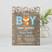 Rustikale Fox Winter Boy Babydusche Einladung (Stehend Vorderseite)
