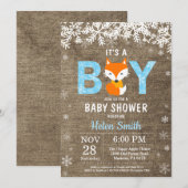 Rustikale Fox Winter Boy Babydusche Einladung (Vorne/Hinten)