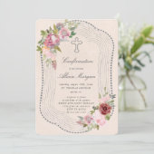 Rustikale Frame Pink Burgund Floral Bestätigung Einladung (Stehend Vorderseite)