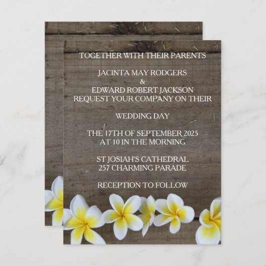 Rustikale Frangipani / Plumeria Beach Wedites Einladung (Vorne/Hinten)