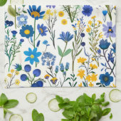 Rustikale französische blaue Gartenwildblumen Geschirrtuch (Gefaltet)