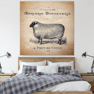 Rustikale französische Country-Schaf-Typografie Fa Leinwanddruck