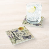 rustikale französische Landskripte paris eifftower Glasuntersetzer (Schrägansicht)