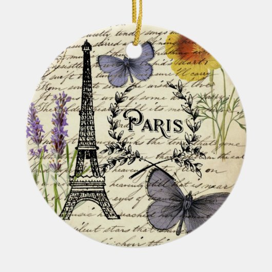 rustikale französische Landskripte paris eifftower Keramik Ornament (Vorne)