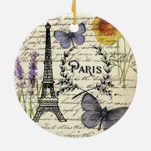 rustikale französische Landskripte paris eifftower Keramik Ornament (Hinten)