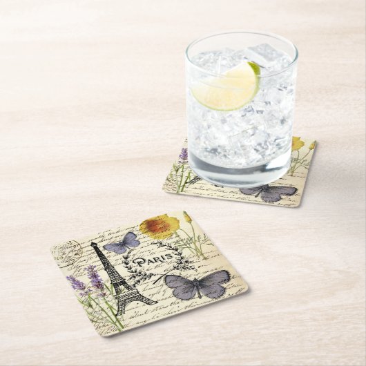 rustikale französische Landskripte paris eifftower Rechteckiger Pappuntersetzer (Vor Ort)