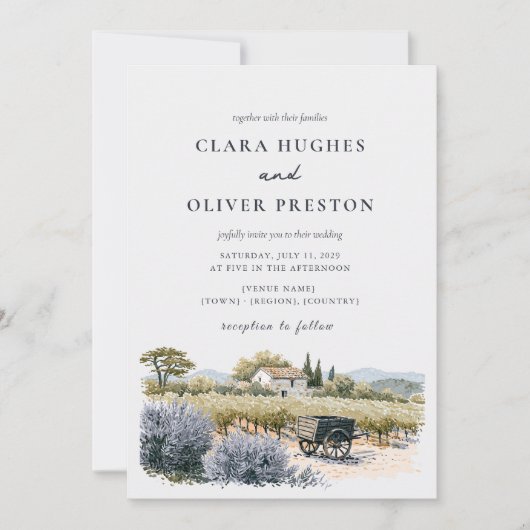 Rustikale französische Provence-Weingut-Hochzeit Einladung (Vorderseite)