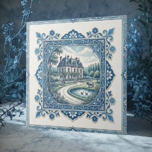 Rustikale französische Toile De Jouy Vintage-Distr Fliese