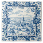 Rustikale französische Toile De Jouy Vintage-Texti Fliese (Vorderseite)