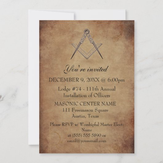 Rustikale Freemason Masonry Black Masonic Einladung (Vorderseite)